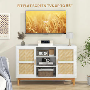 Giantex 120cm Sideboard Buffet Cabinet, Floor Storage Cabinet with 2 Bamboo Woven Doors