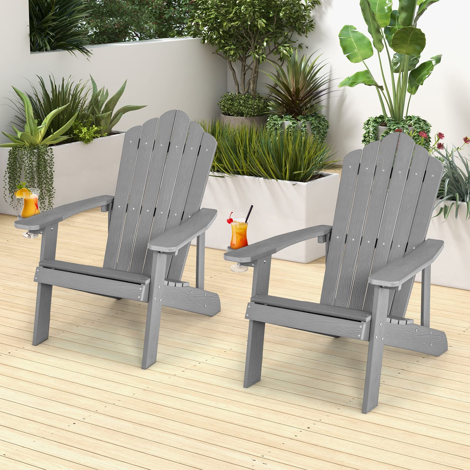All-Weather Adirondack Chair with Cup Holder for Patio