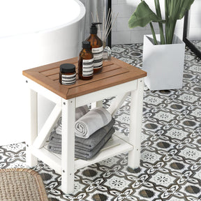 Waterproof Bathroom Shower Stool w/Bottom Storage Shelf & Non-Slip Foot Pads for Bath Spa & Shaving Legs