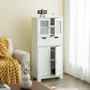 Giantex Floor Storage Cabinet with 4 Doors, Freestanding Bathroom Cabinet with 2 Glass Doors, White