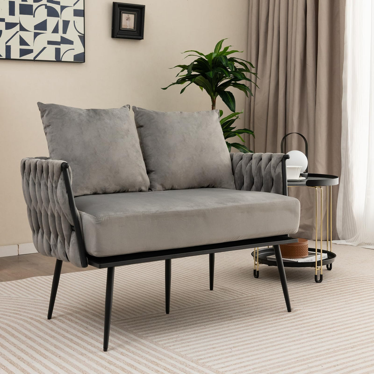 Giantex Modern Loveseat Sofa, Upholstered Dutch Velvet Sofa Couch