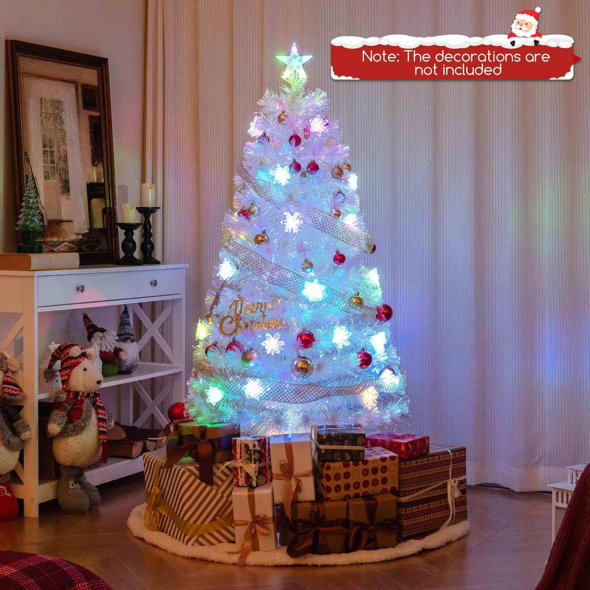 150/180/210cm Pre-Lit Fiber Optic Christmas Tree with Iridescent Leaves