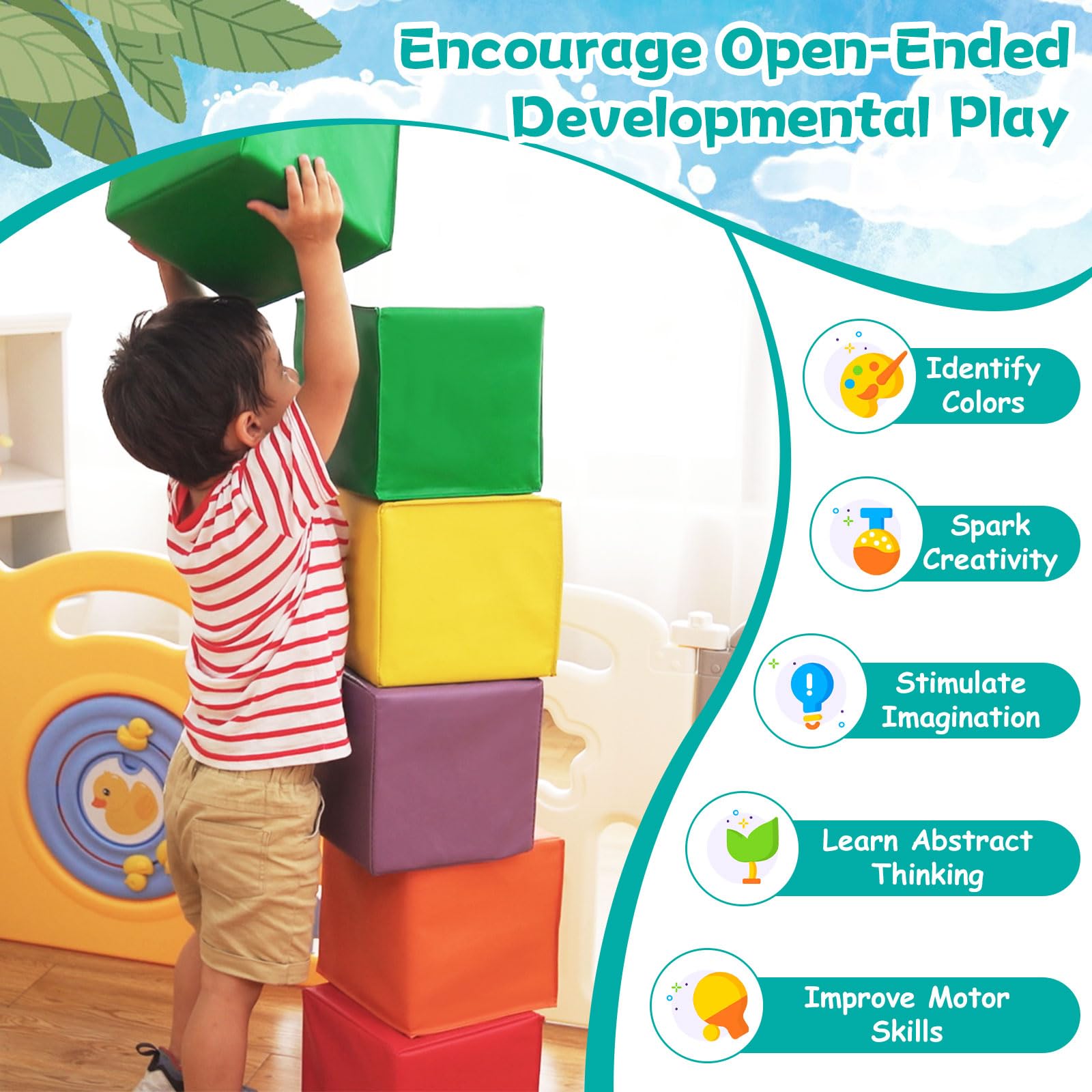 BABY JOY Foam Building Blocks, 12-Piece 14 CM Colorful Stacking Climbing Foam Cubes Play Set for Kids