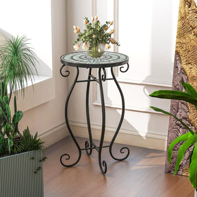 Mosaic Outdoor Side Table with Weather Resistant Ceramic Tile Tabletop