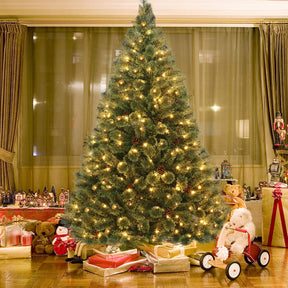 1.8M Artificial Christmas Tree, Pre-Lit Hinged Pine Tree w/ 484 Tips, 260 Warm LED Lights