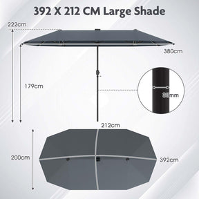 3.9 m Large Patio Umbrella w/LED Solar Lights