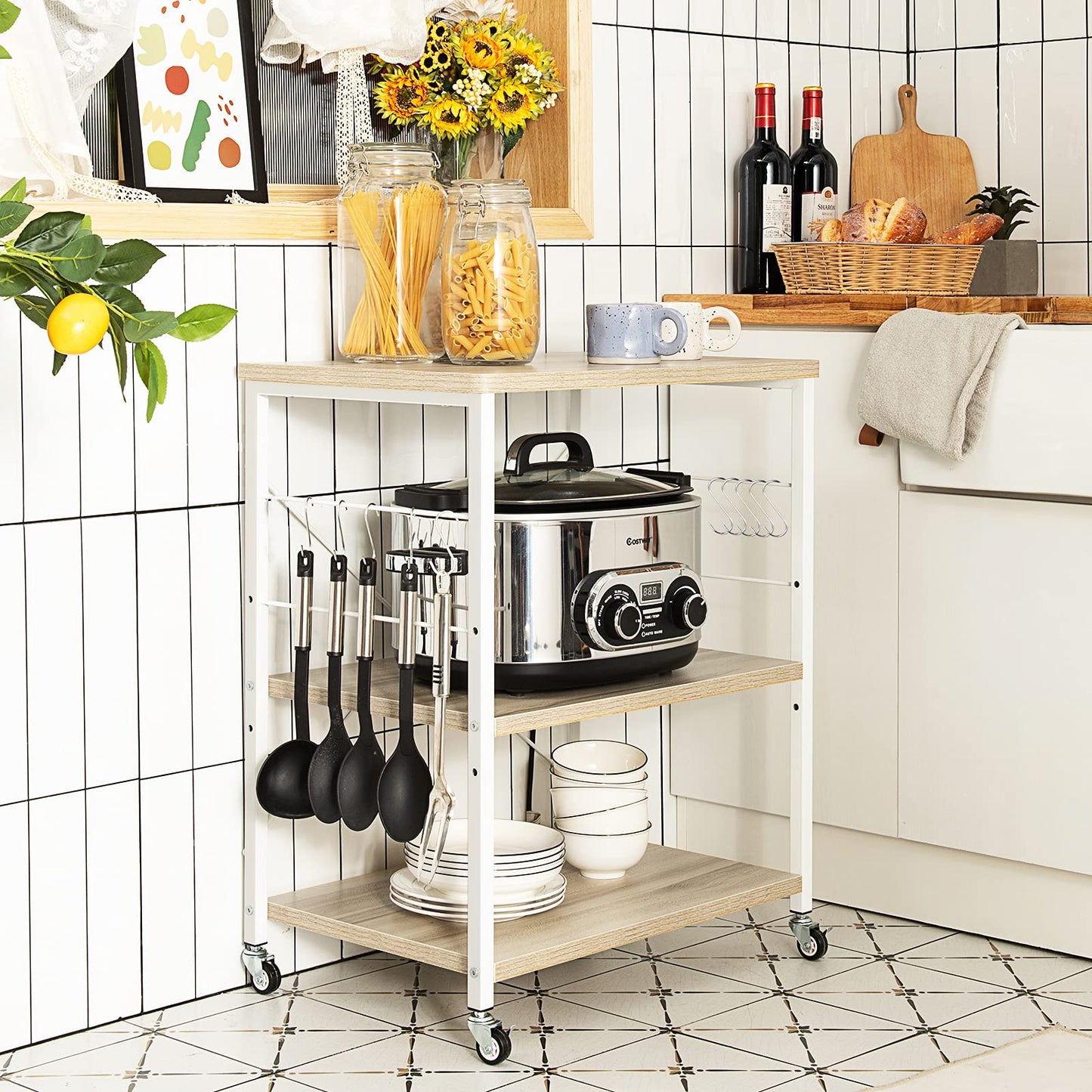 3-Layer Kitchen Rolling Cart with 4 Universal Wheels for Kitchen, Living Room, Entryway