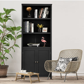 Giantex 182CM Bookcase with Doors, 3 Tier Open Book Shelving, Standing Wooden Display Bookcase