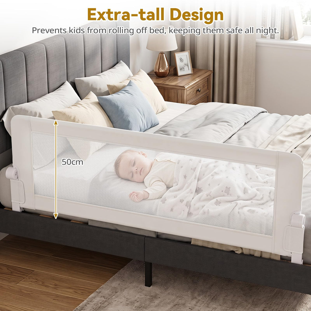 Foldable Baby Rail Guard, 180 cm Long Swing Down Bed Rail for Toddlers