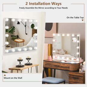 Giantex 65cm Vanity Mirror with Lights, Large Makeup Mirror with 18 Dimmable LED Bulbs, Wall-Mounted