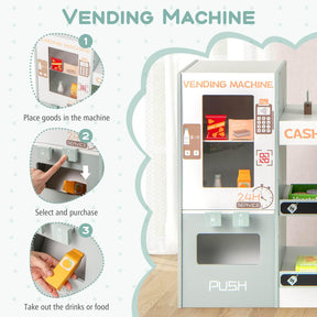 Kids Grocery Store Playset, Wooden Pretend Play Supermarket w/Vending Machine