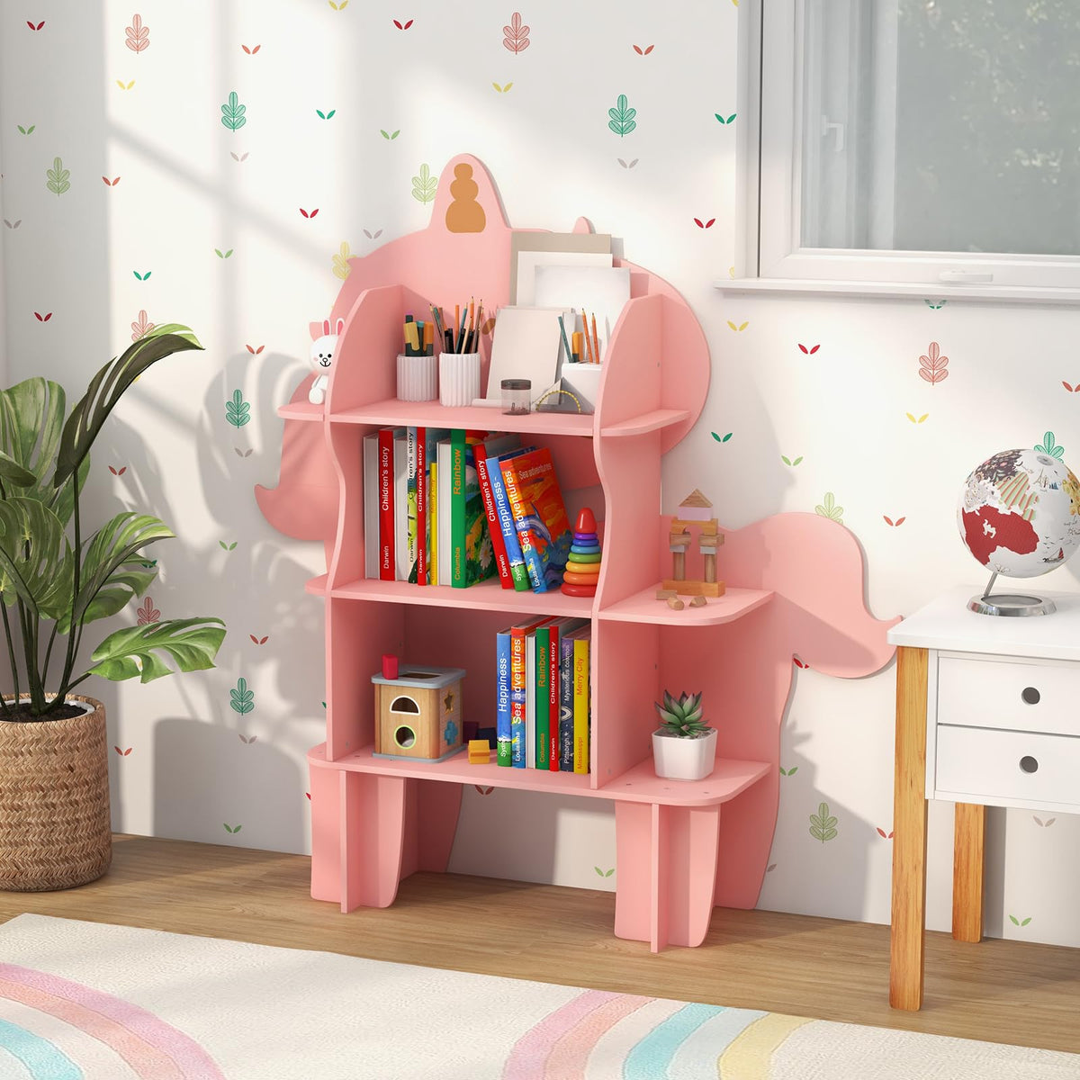 HONEY JOY Bookcase for Kids, 3-Tier Toy Storage Organizer with Open Storage Shelves