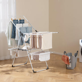 Giantex Folding Clothes Drying Rack, 2-Tier Metal Laundry Drying Rack Laundry Drying Rack with Height-Adjustable Wings