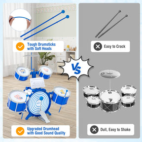 HONEY JOY Kids Drum Set Jazz Drum Kit with Bass Drum, 2 Middle Drums, 2 Snare Drums
