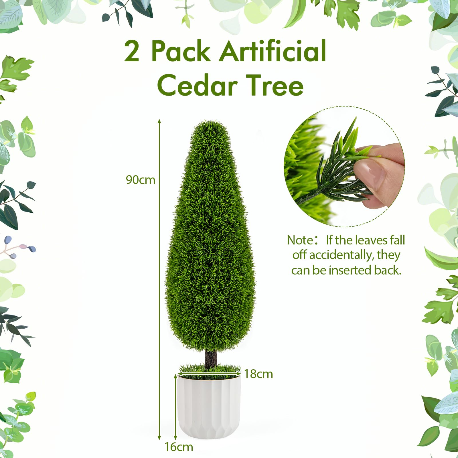 90cm Artificial Cedar Teardrop Shaped Bush Potted Topiary Plant for Home 2 Pack