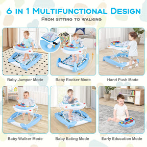 6 in 1 Baby Walker & Activity Center with Adjustable Height and Removable Music Tray