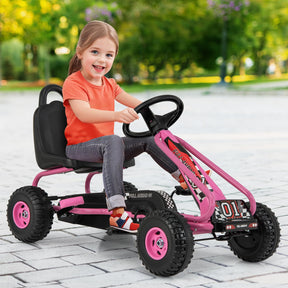 HONEY JOY Pedal Go Kart for Kids, 4 Wheel Pedal Powered Ride On