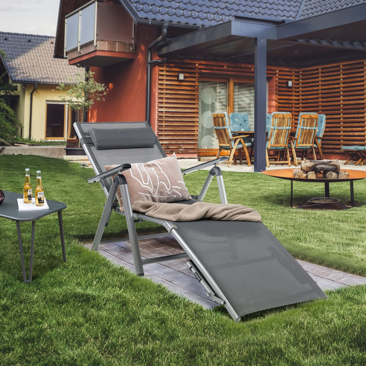 Patio Lounge Chair, Rustproof Aluminum Chaise Lounge Chair with 8-Position Adjustable Backrest