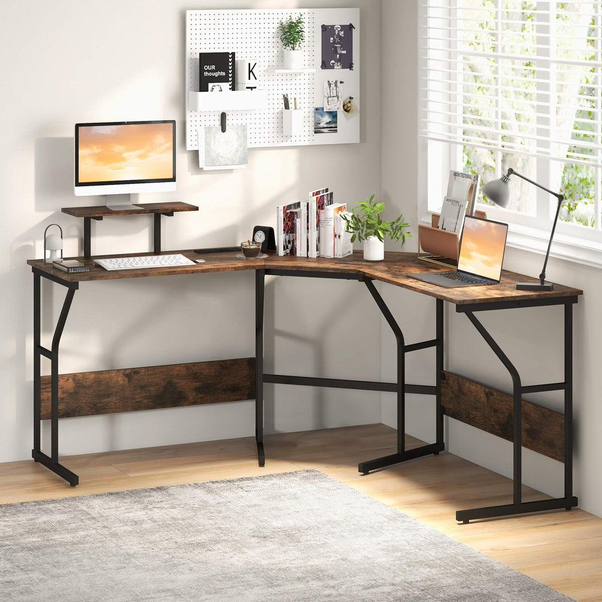 225cm L-Shaped Desk Corner Computer Desk Workstation w/Power Outlet Home Office