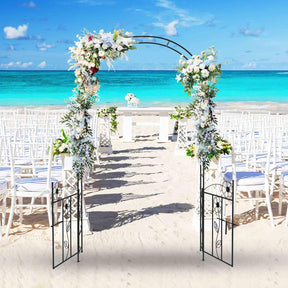 2 in 1 Garden Arbor, Decorative Wedding Arch w/ Door & Latch, Trellis for Climbing Plants
