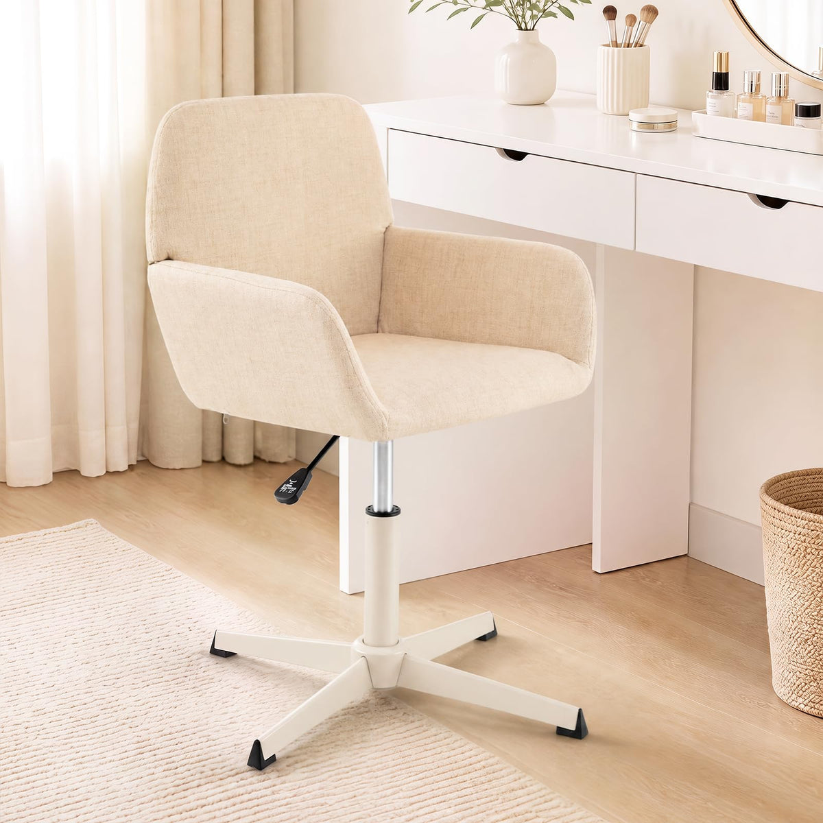 Vanity Chair with Back, 360° Swivel Armchair w/ Adjustable Height