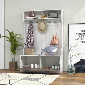 160 cm Hall Tree with Coat Rack and Storage Bench, Versatile Coat Rack with Entryway Bench