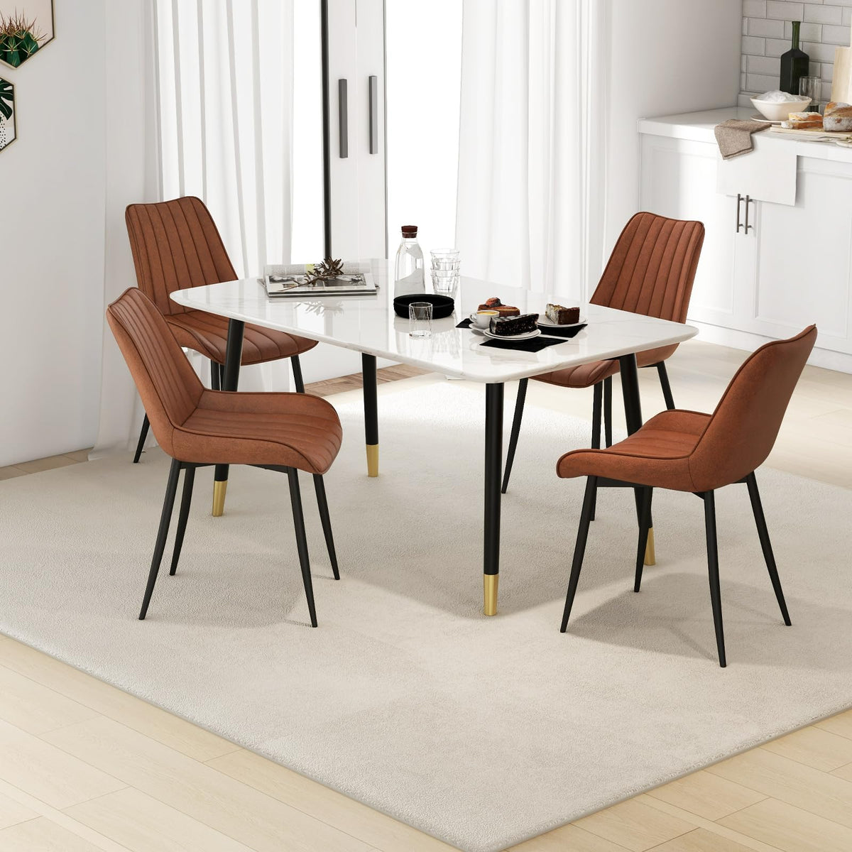 Giantex Dining Chair Set of 2, Faux-Leather Fabric Kitchen Dining Room Chairs, Upholstered Leisure Chairs w/Metal Legs