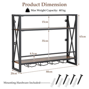 Industrial Wall Mounted Wine Rack, 3 Tiers Metal Hanging Wine Shelf