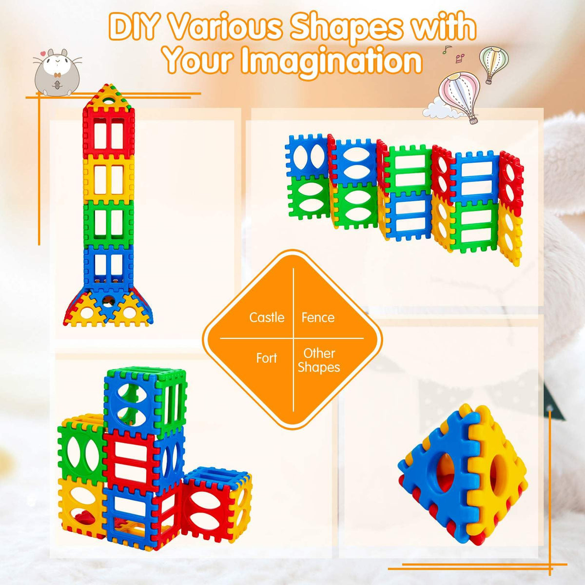 32 Pieces Big Waffle Block Set for Kids Toddler, Snap-Together Giant Waffle Block Set W/Put Together & Pull Apart Blocks