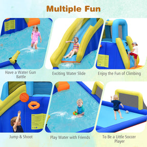 Inflatable Water Slide for Kids, 6-in-1 Kids Giant Water Park w/Large Water Soccer Splash Pool, Water Cannons