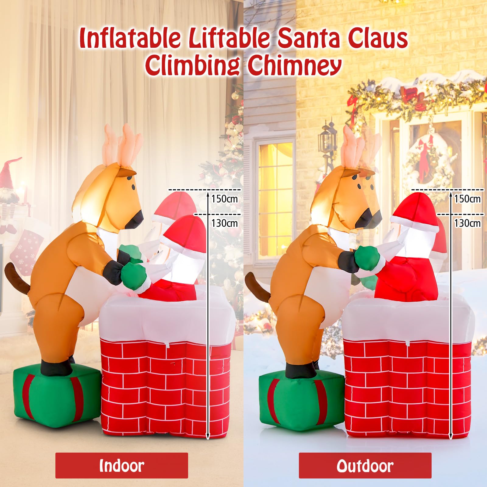 155cm Inflatable Santa Claus Climbing Chimney for Indoor/ Outdoor Party