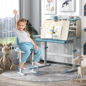 HONEY JOY Kids Study Desk, Height Adjustable Children Writing Table w/Tilt Desktop, Home School Student Learning Desk w/Hutch