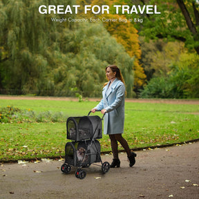 4-in-1 Double Layer Pet Stroller, Foldable Cat Dog Stroller on Wheels