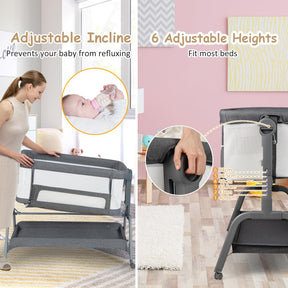 4 in 1 Rocking Baby Bassinet, Newborn Infant Bedside Sleeper w/6 Adjustable Heights
