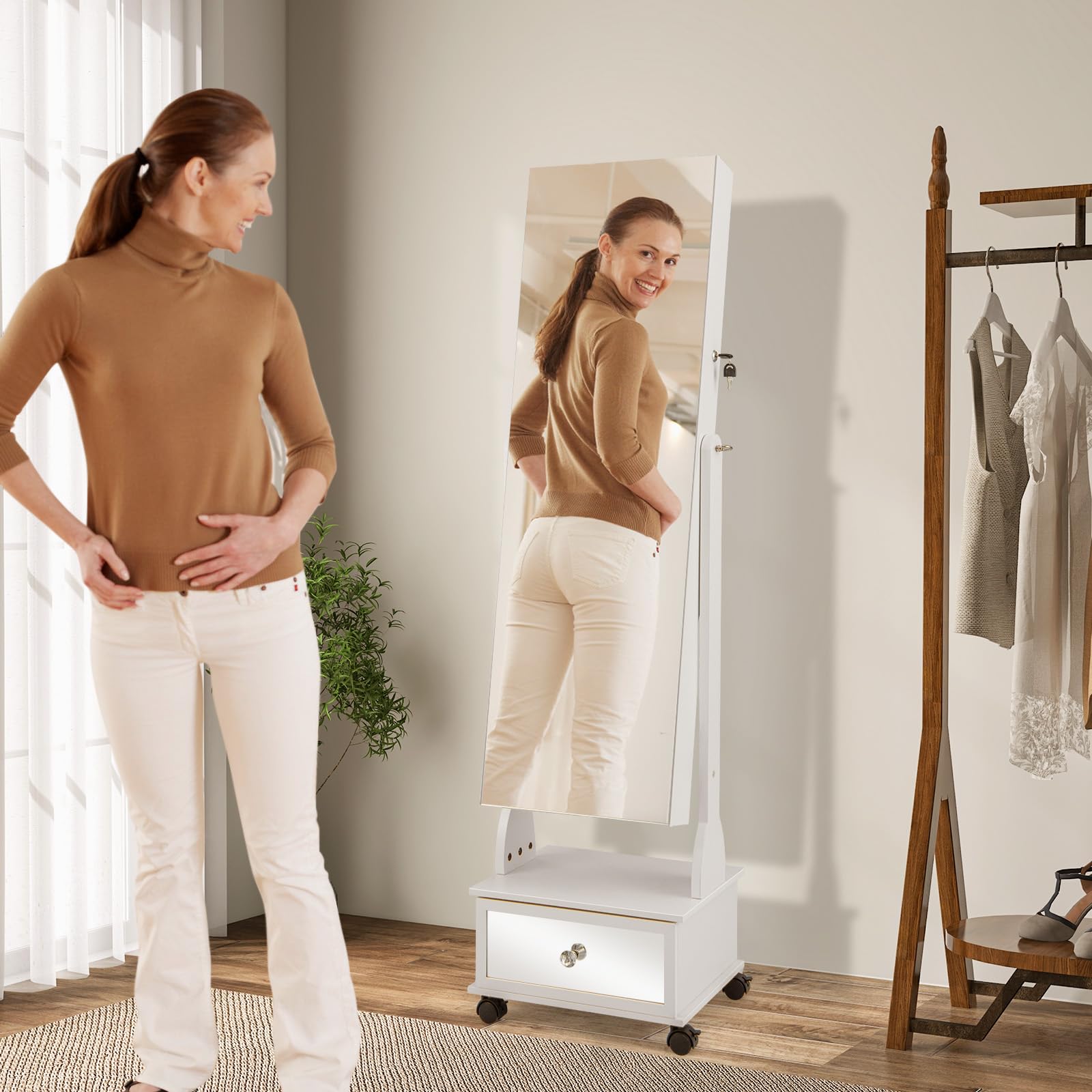 Giantex Standing Jewelry Armoire, Lockable Movable Jewelry Organizer