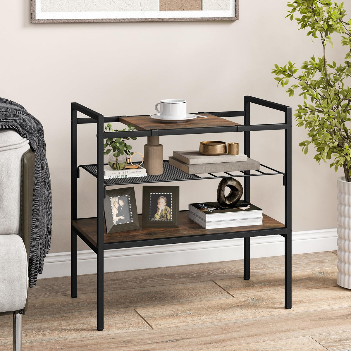 Giantex Industrial Entryway Table, Sofa Side Table with Removable Panel & Mesh Shelf