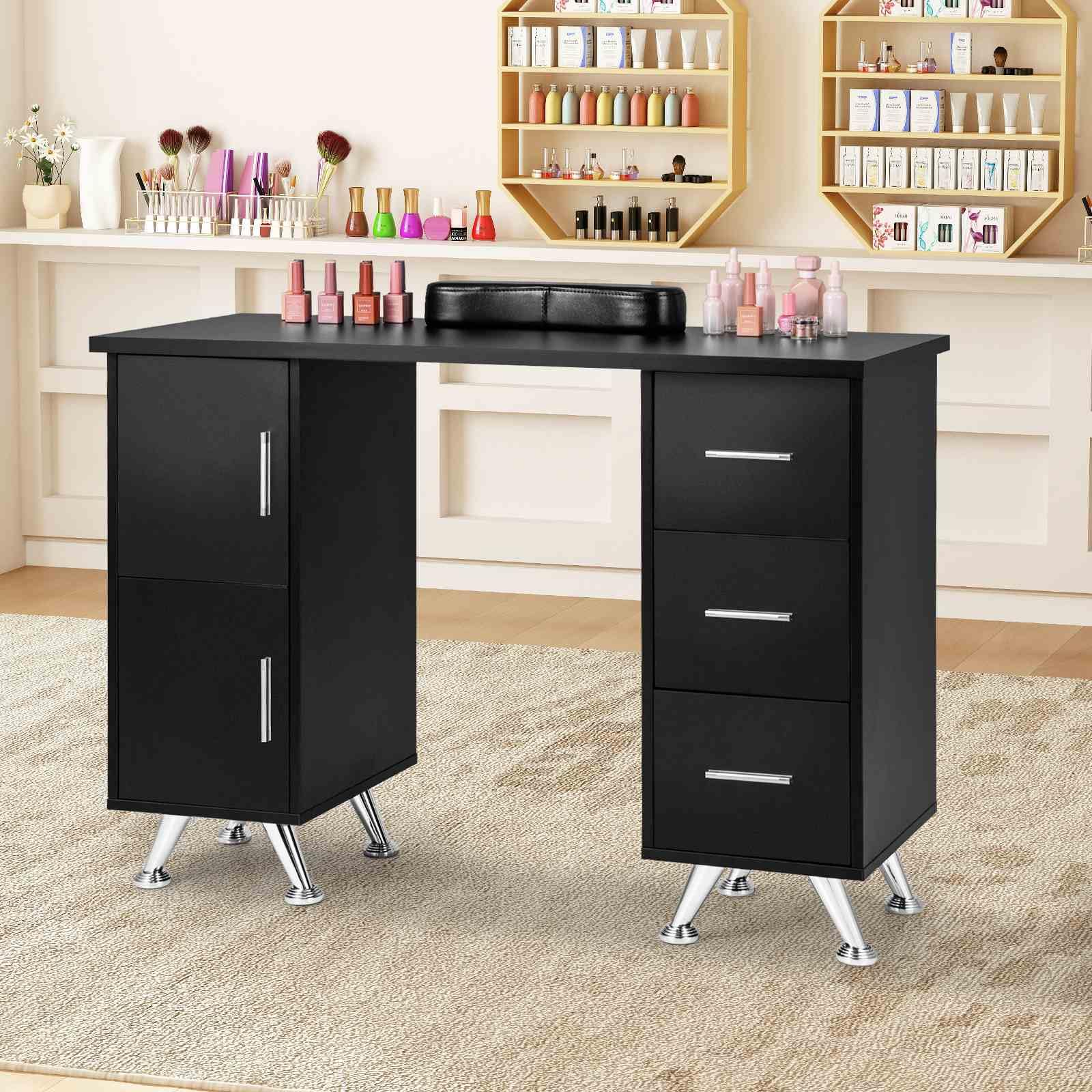 Manicure Table Nail Desk with Drawers, Wrist Rest, Metal Legs, Nail Tech Station