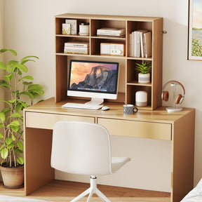Desktop Bookshelf, Desk Hutch with 3 Adjustable Shelves & Open Compartment