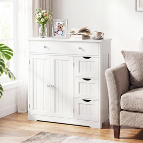 Bathroom Floor Cabinet, Large Storage Cabinet with 4 Drawers, 2 Doors & Adjustable Shelf
