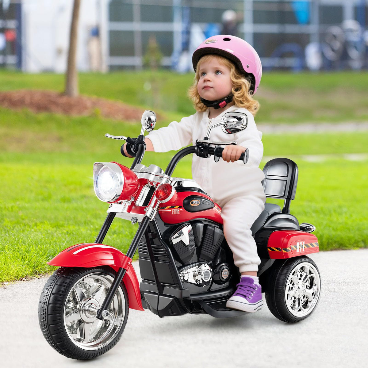 Kids Motorcycle, 6V Battery Powered 3-Wheel Electric Motorcycle for Kids with Headlight & Horn