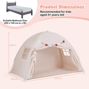 Twin Full Size Bed Tent for Kids, Foldable & Portable Canopy Tent on Twin Bunk Bed with 2 Windows and Flags
