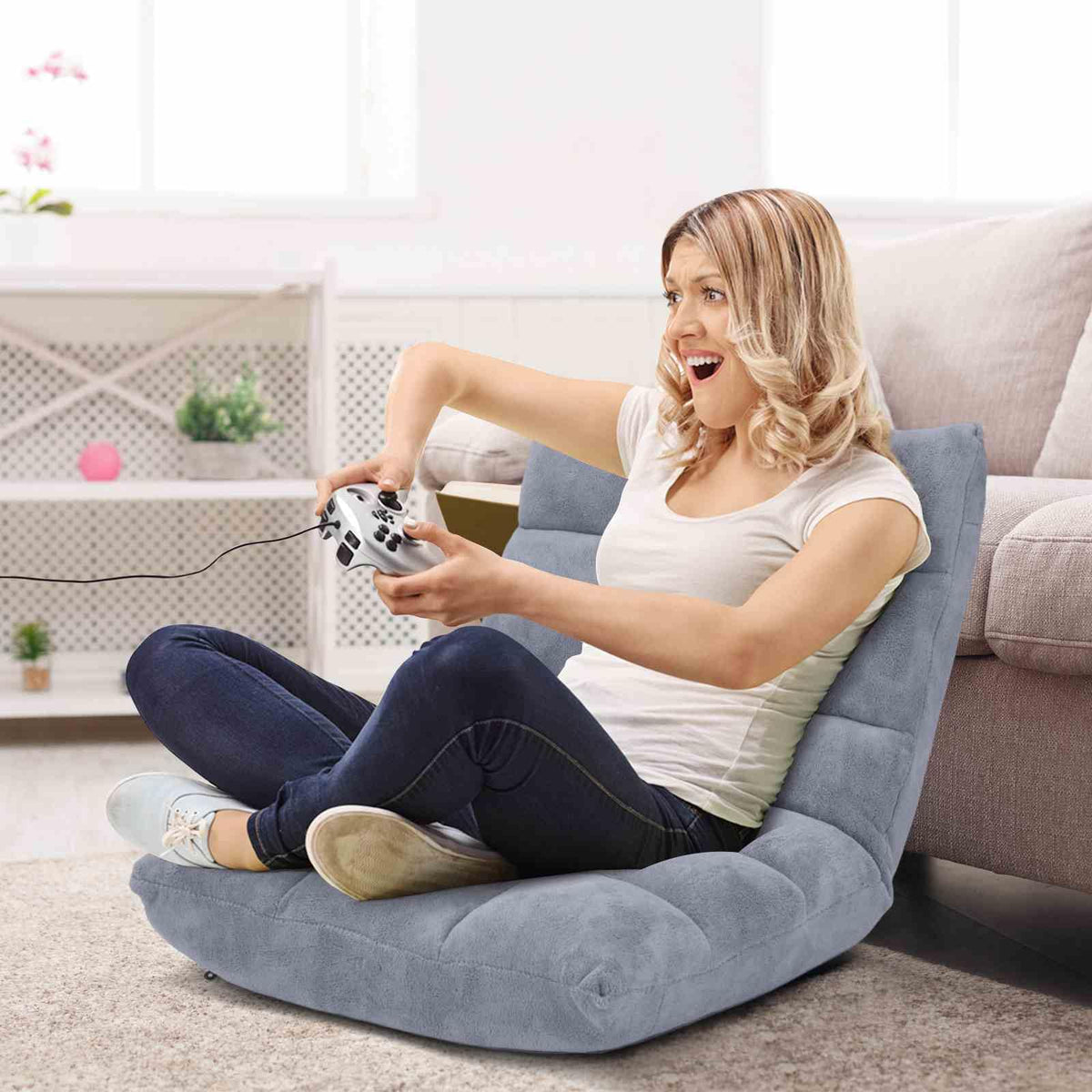 Floor Chair with 14 Adjustable Angles, Gaming Sofa w/High-Resilience Foam & Removable Cover