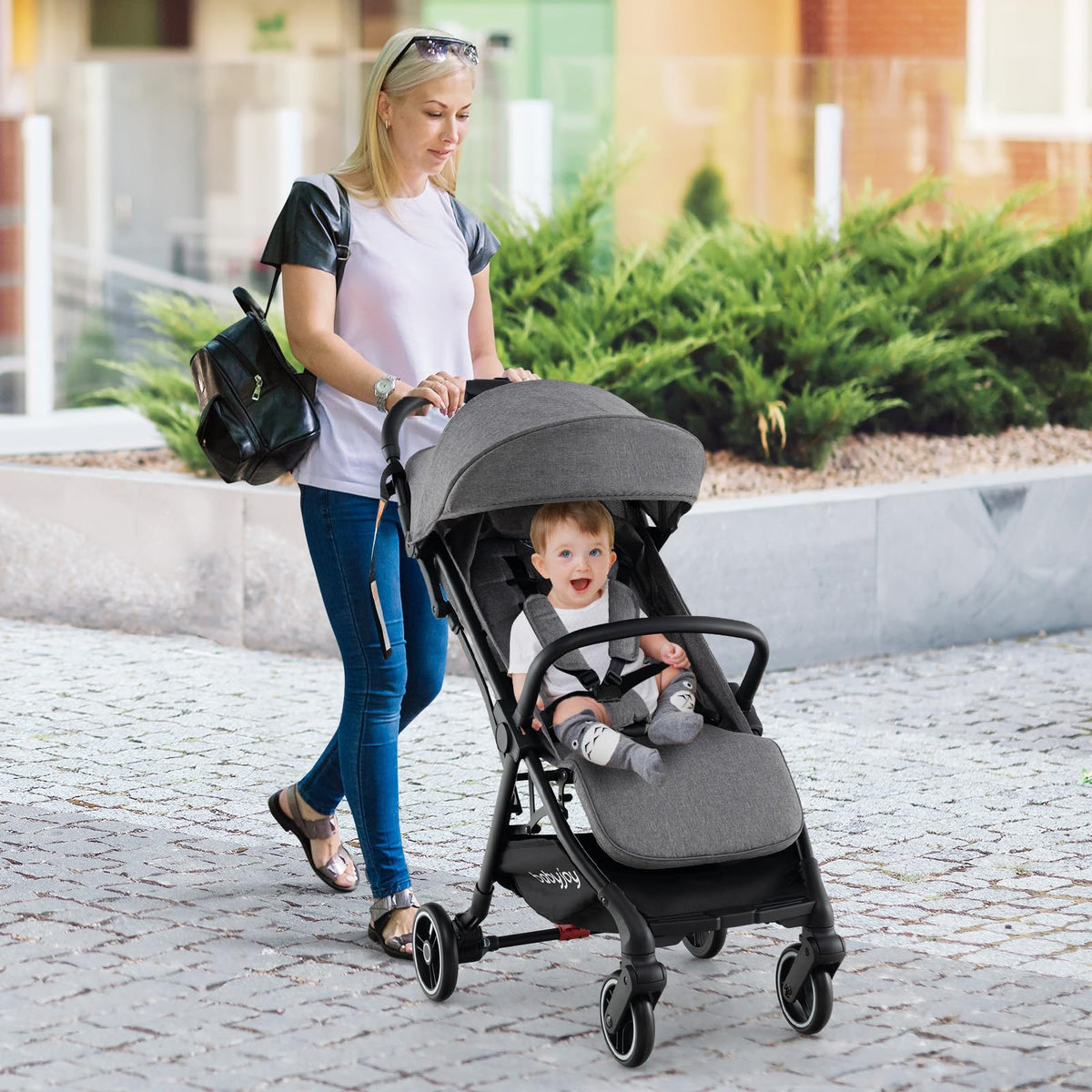 Lightweight Baby Stroller, Folding Infant Toddler Stroller w/Backrest, Storage Basket,Footrest & Canopy