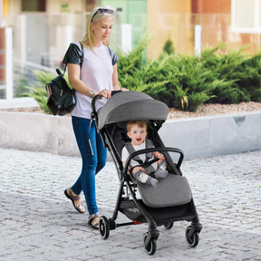Lightweight Baby Stroller, Folding Infant Toddler Stroller w/Backrest, Storage Basket,Footrest & Canopy