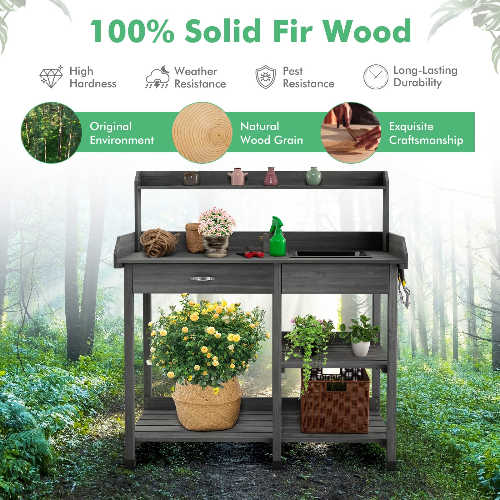 Giantex Garden Potting Bench Table, Wooden Potting Work Table