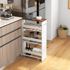 4-Tier Rolling Storage Cart, 20cm Slim Kitchen Cart on Wheels