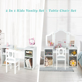 2-in-1 Kids Vanity Table and Chair Set with Removable Mirror