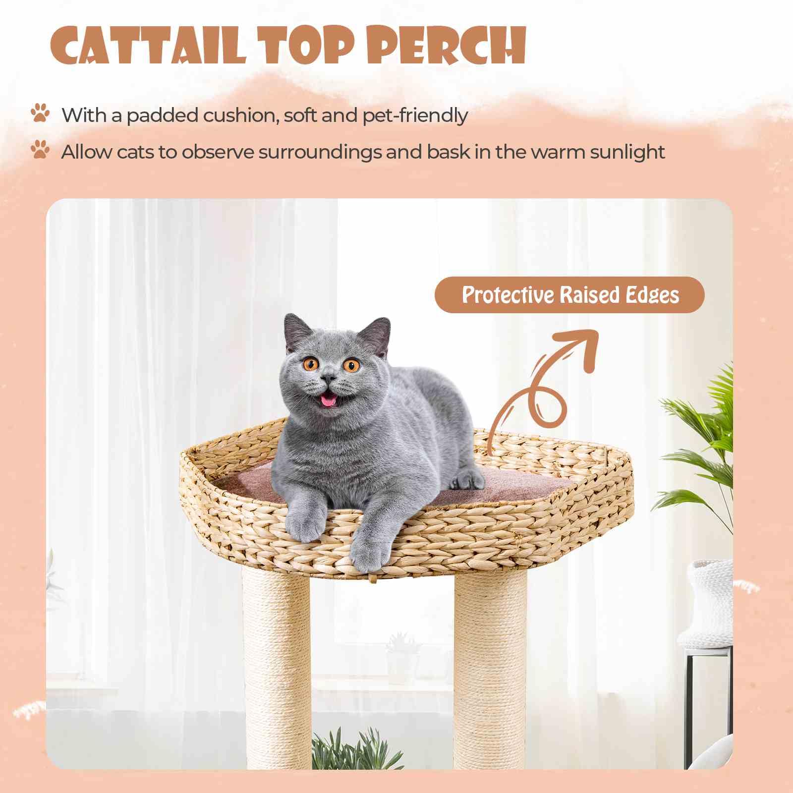 131cm Cattail Cat Tower for Indoor Kittens & Adult Cats