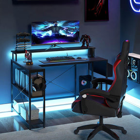 Giantex 120cm L-Shaped Gaming Desk Computer Desk w/LED Lights & Power Outlets