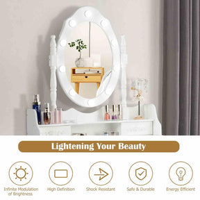 Makeup Vanity Set with Rotating Mirror and 10 LED Dimmable Bulbs